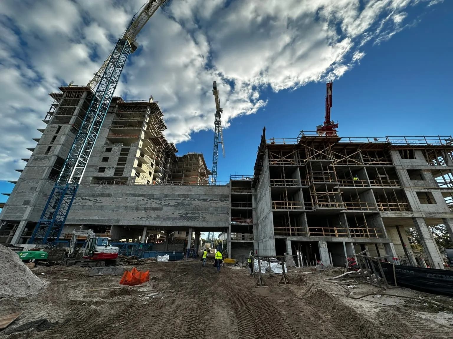 High-rise jobsite with tower cranes