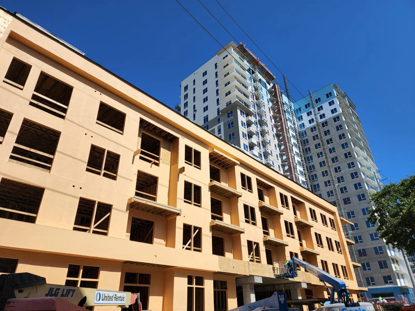 Channelside tower and wood-frame building in Tampa